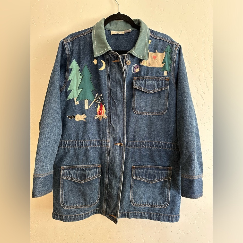 Fall jacket Christopher & Banks Vintage Denim Forest Patch Jacket - Picture 2 of 7